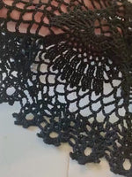 Load and play video in Gallery viewer, Large 21” Black Lace Doily – Victorian Gothic Hand Crocheted Table Topper
