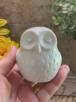 Load and play video in Gallery viewer, Mini White Ceramic Owl Figurine – 3” Tall – Glossy Pottery Modern Decor
