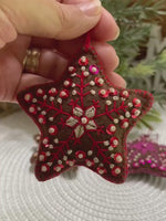 Load and play video in Gallery viewer, Star Ornament-Felt Ornament-Embroidered Star Ornament -Ornament Exchange Gift
