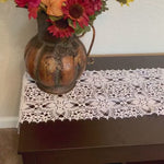 Load and play video in Gallery viewer, 48”x11” White Crochet Table Runner Made To Order
