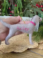 Load and play video in Gallery viewer, Personalized Handmade Felt Weimaraner Ornament
