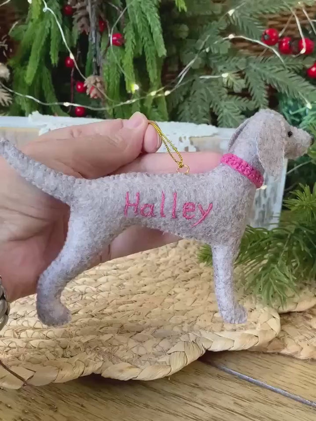 Personalized Handmade Felt Weimaraner Ornament