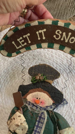 Load and play video in Gallery viewer, Rustic “Let It Snow” Hanging Snowman Sign – Primitive Christmas Wall Decor
