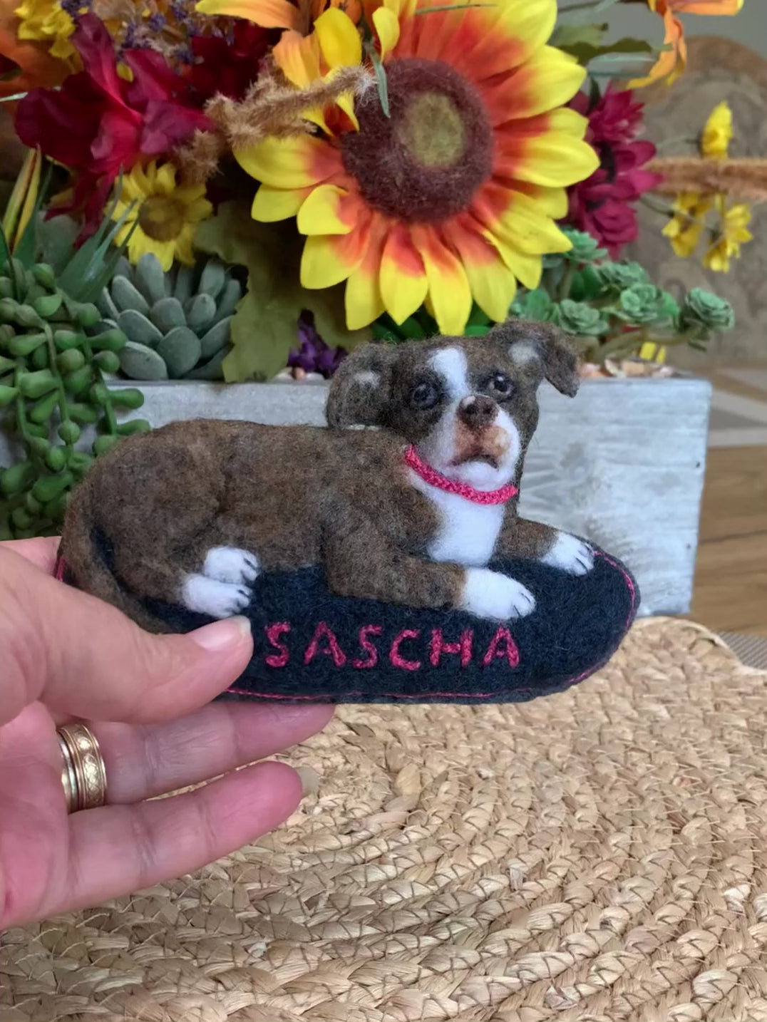 Custom Pitbull Ornament – Needle Felted Pet Keepsake – Personalized Dog Memorial or Holiday Gift