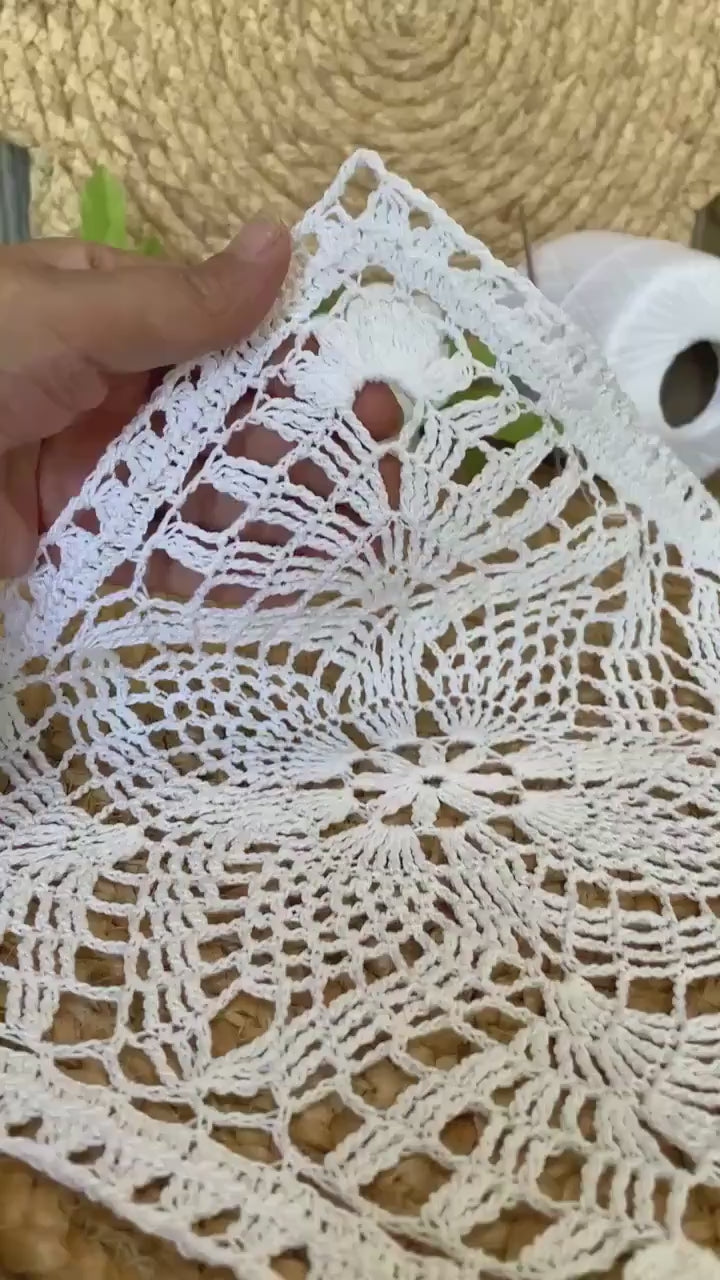Handmade White Cotton Crochet Doily – 10” Square Lace Table Accent