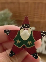 Load and play video in Gallery viewer, Set of 3 Primitive Christmas Star Pins, Hand Painted Santa Snowman Gingerbread, Folk Art Holiday Brooches
