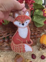 Load and play video in Gallery viewer, Handmade Felt Woodland Fox Ornament – Collectible Heirloom Christmas Ornament
