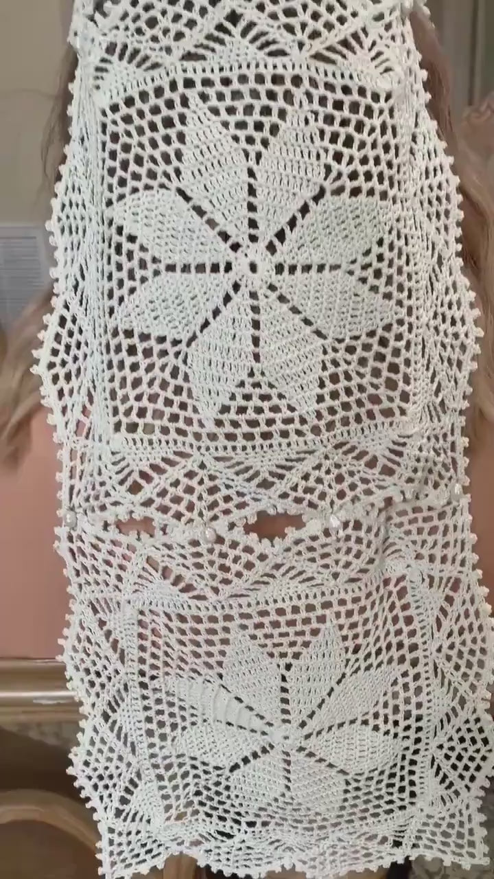 Handmade Crochet Wedding Veil – Available in Cream, Ecru, Antique White & White with Freshwater Pearl Accents
