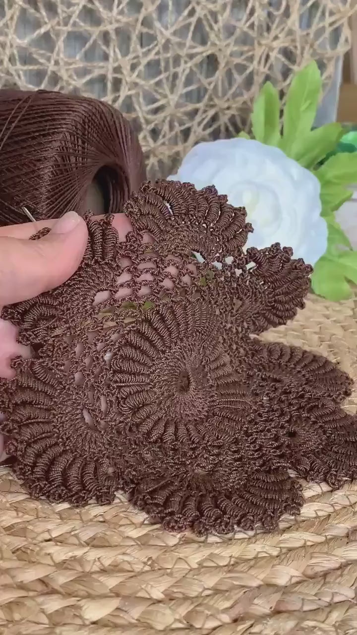 Set of 2 Chocolate Brown Crochet Doilies | 6.5” Round Dimensional Lace | Handmade Cotton Home Décor