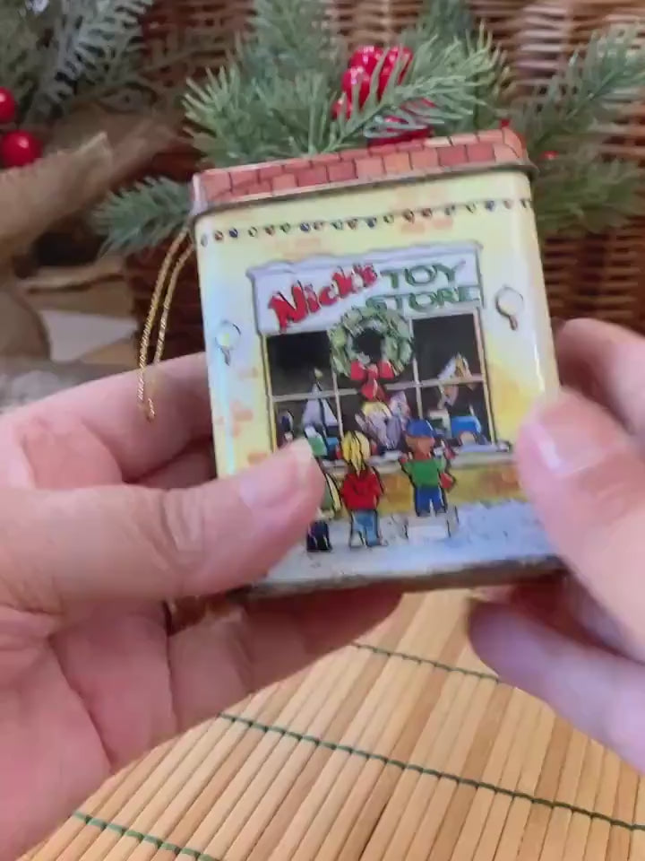 Vintage Tin Box Company Christmas Village Tins – Set of 4 (Toy Store, Snowy Creek Public School, Red Brick Schoolhouse, General Store)