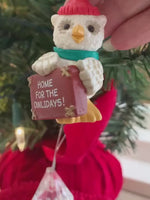 Load and play video in Gallery viewer, Vintage Hallmark Owl Ornament „ Home for the Owlidays“ 1990 Keepsake Ornament
