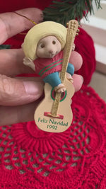 Load and play video in Gallery viewer, Vintage Hallmark “Feliz Navidad” Mouse with Sombrero And Guitar Keepsake Ornament
