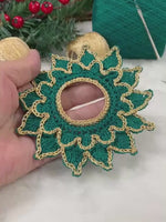 Load and play video in Gallery viewer, Handmade Crochet Christmas Doily Set – Forest Green and Gold Holiday Table Decor
