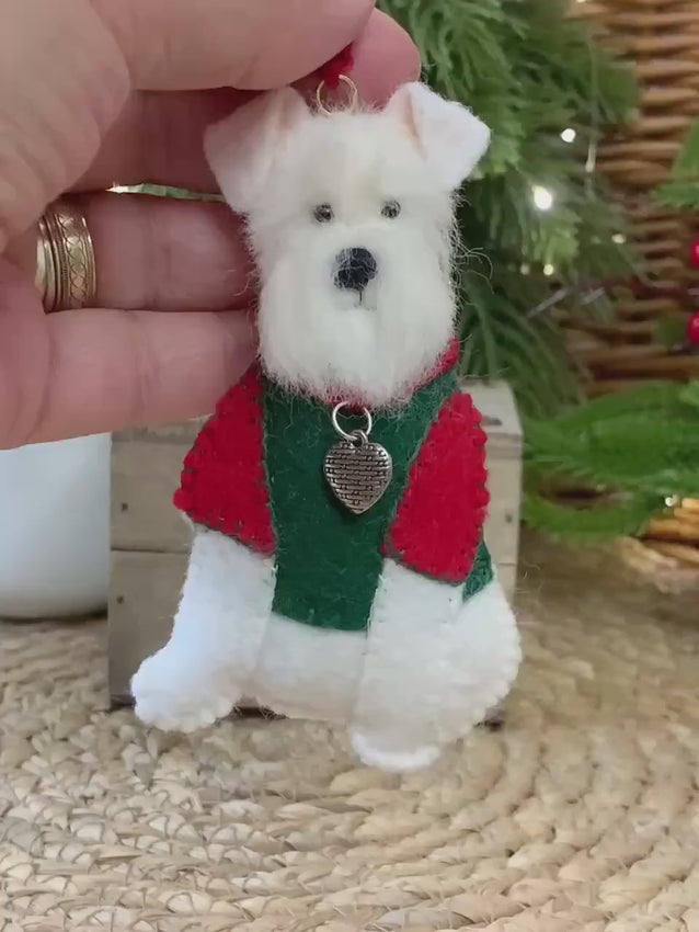 Hand Stitched Felt Schnauzer Ornament – White  Schnauzer