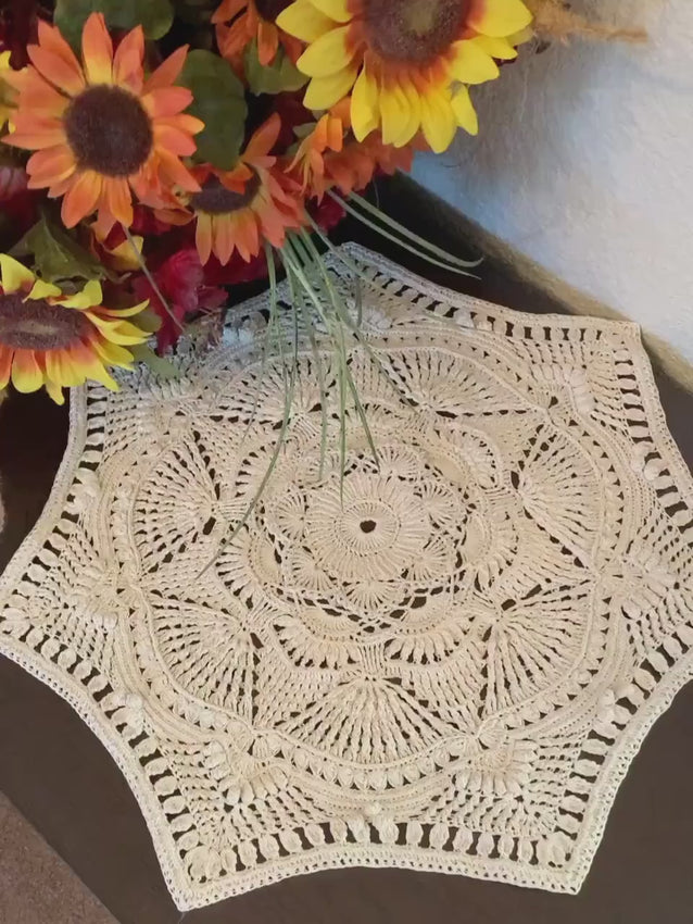 18” Textured Doily Off-White(Ecru)One-of-a-kind Crochet Doily-Heirloom Doily