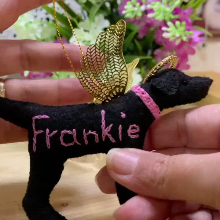 Personalized Black Lab Angel Ornament with a crochet collar-Pet Memorial