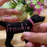 Load and play video in Gallery viewer, Personalized Black Lab Angel Ornament with a crochet collar-Pet Memorial

