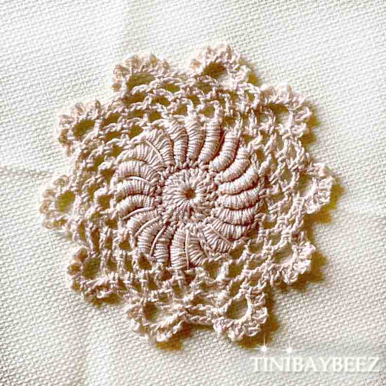 Ecru Mini Doily Set of 6 -Crocheted Doily-Cotton Doily-Craft Doily-Ecru (Off White) Doily-3 inch Doily