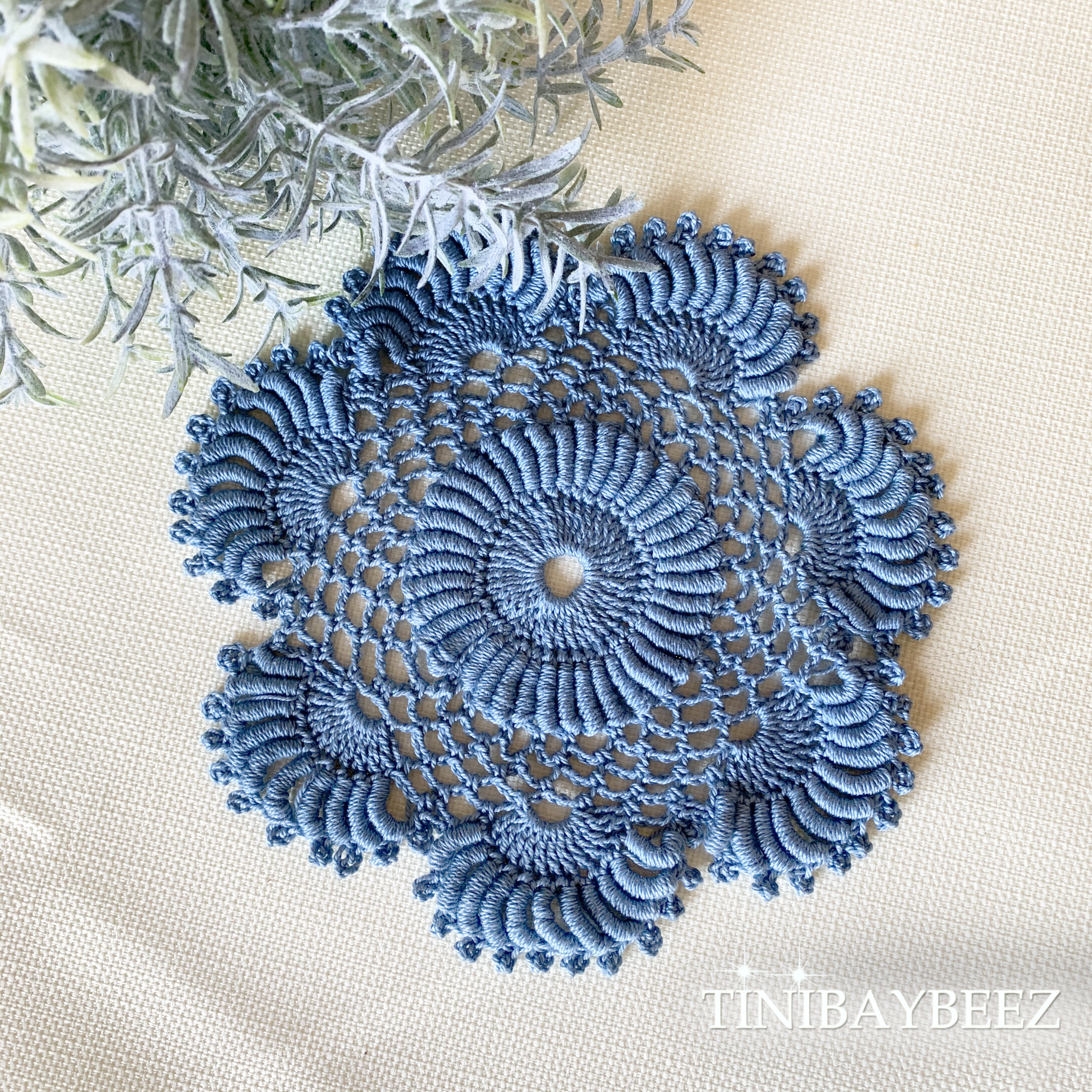 Country Blue Round Crocheted Doilies Set of 2 -6 1/2“ Dimensional Doily-Set of 2 Round Doilies in a variety of different colors