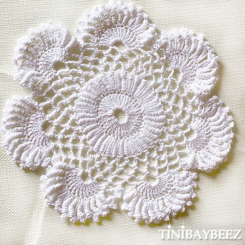 Ecru Round Crochet Doilies Set of 2 -6 1/2“ Dimensional Doily-Ecru (off white)  Round Doily
