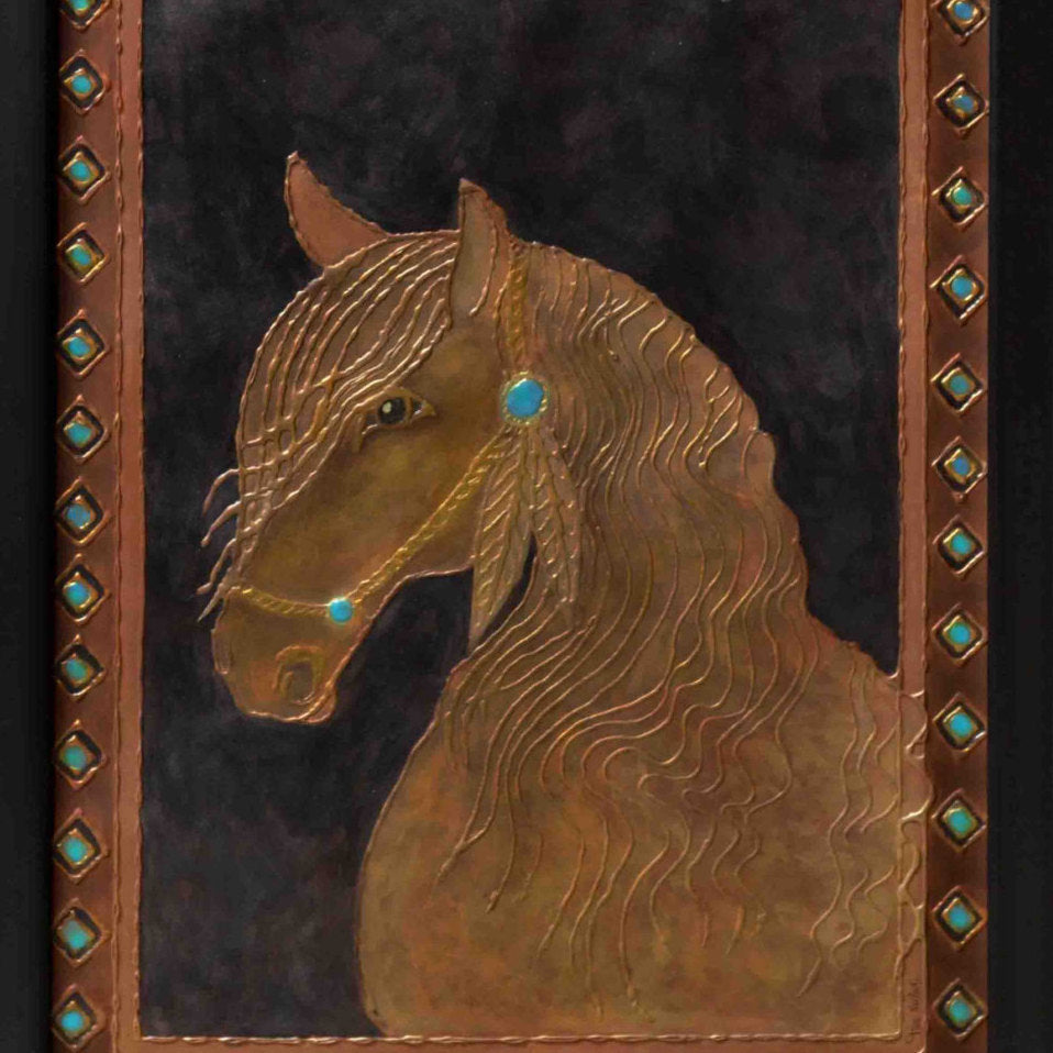 Horse Painting-Antique Gold Horse Painting-Mixed Media Dimensional Horse Painting-Original Horse Painting-Southwestern Horse Painting-Framed Horse Art