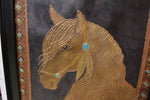 Load image into Gallery viewer, Antique Gold Horse Painting-Mixed Media Dimensional Horse Painting-Original Horse Painting-Southwestern Horse Painting-Framed Horse Art
