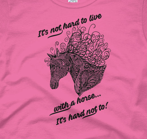 Horse Lover T-Shirt-Zentangle Horse T-Shirt-Short Sleeve Heavy Cotton Blend Ladie's T-Shirt for Horse Lovers