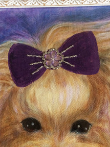 Yorkshire Terrier Portrait with Rhinestone Accents-11"x 14" Framed Yorkie Painting-Acrylic Yorkie Painting on Canvas