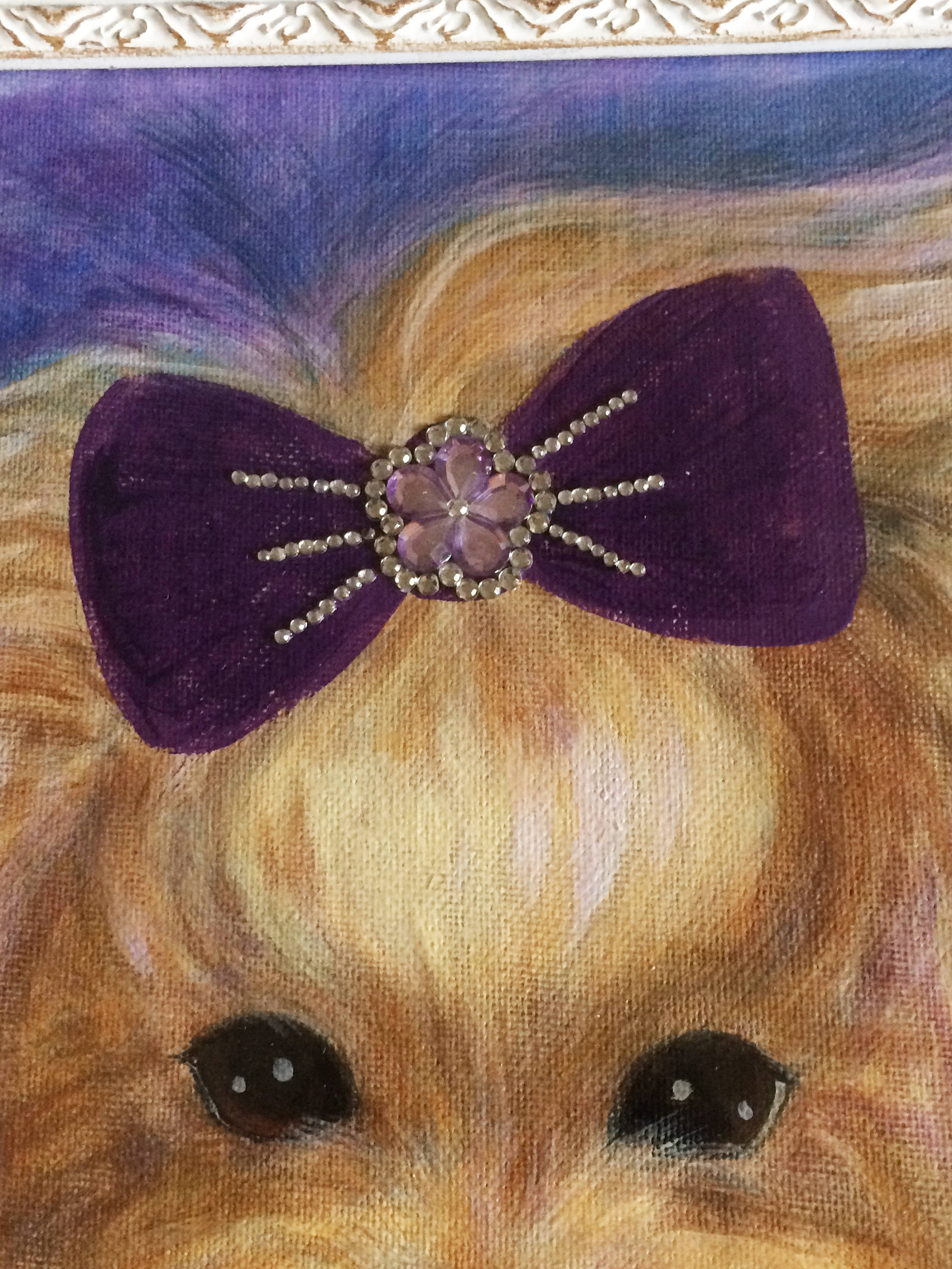 11"x 14" Framed Yorkshire Terrier Portrait with Rhinestone Accents- Yorkie Painting-Acrylic Yorkie Painting on Canvas