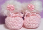 Load image into Gallery viewer, Pink Knitted Baby Booties-Faux Fur Baby Booties-Cute Handmade Baby Booties-Baby Shower Gift
