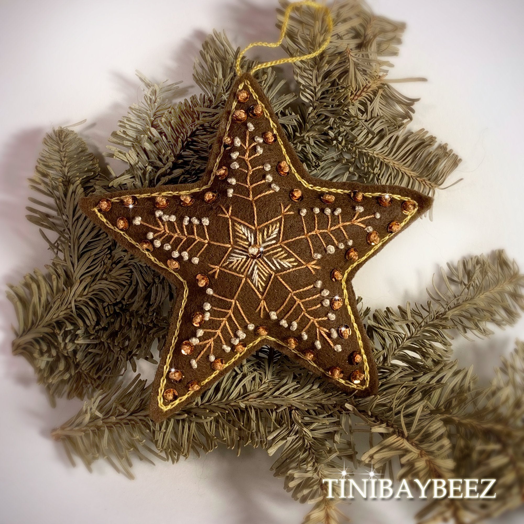 Star Ornament-Felt Ornament-Embroidered  Ornament with sparkling sequins-