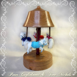 Wooden Carousel with Needle Felted Horses-One-Of-A-Kind Collectible Carousel