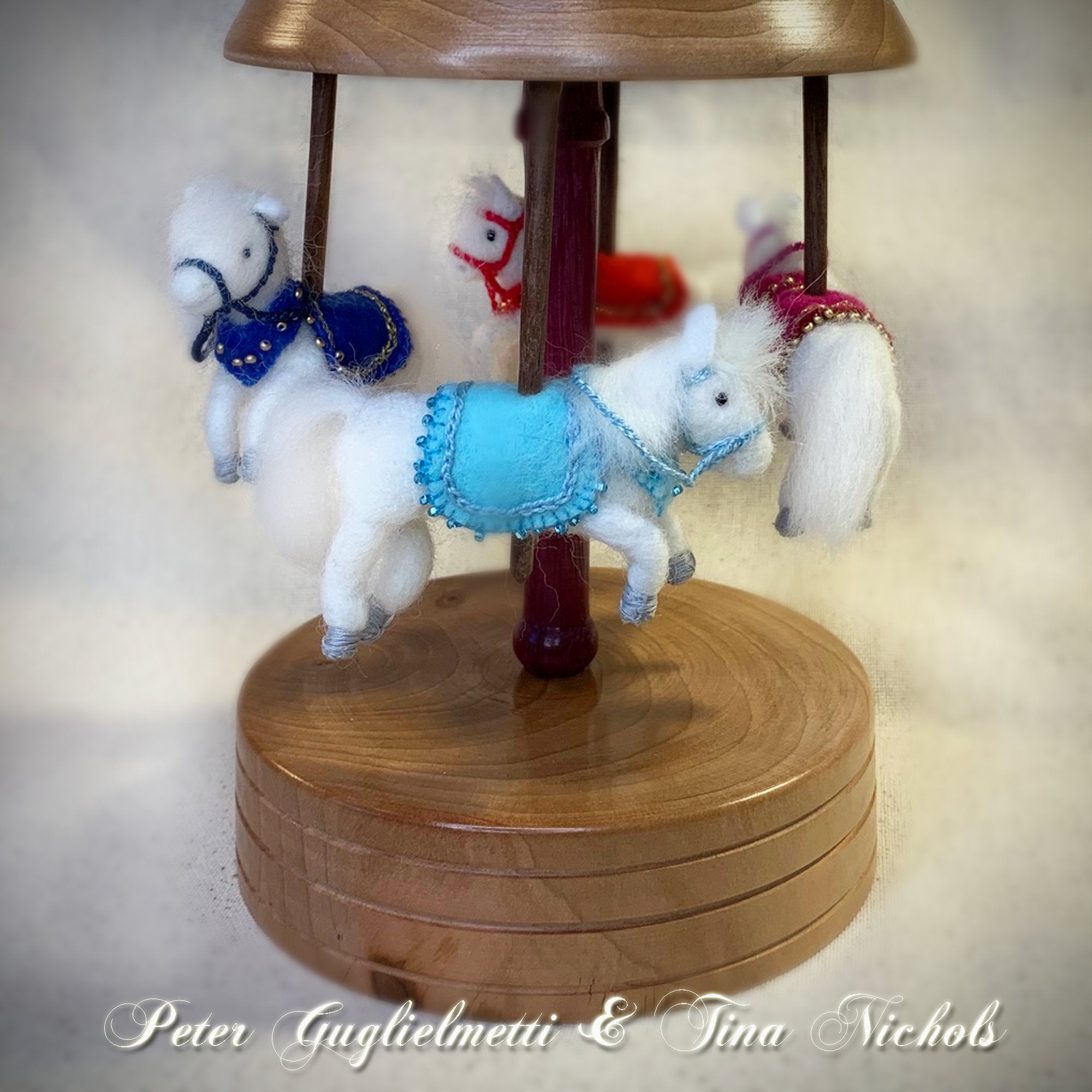 Wooden Carousel with Needle Felted Horses-One-Of-A-Kind Collectible Carousel