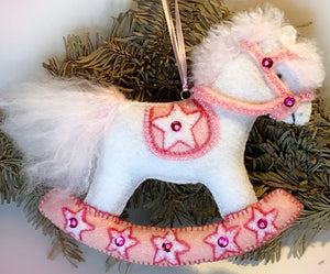 Limited Custom Baby&#39;s First Christmas Ornament-Personalized Rocking Horse Ornament-Embroidered Felt Ornament-Baby Shower Gift