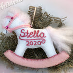 Load image into Gallery viewer, Limited Custom Baby&#39;s First Christmas Ornament-Personalized Rocking Horse Ornament-Embroidered Felt Ornament-Baby Shower Gift
