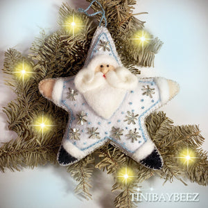 Star Ornament-Snowman Ornament-Embroidered Ornament-Felt Star Santa