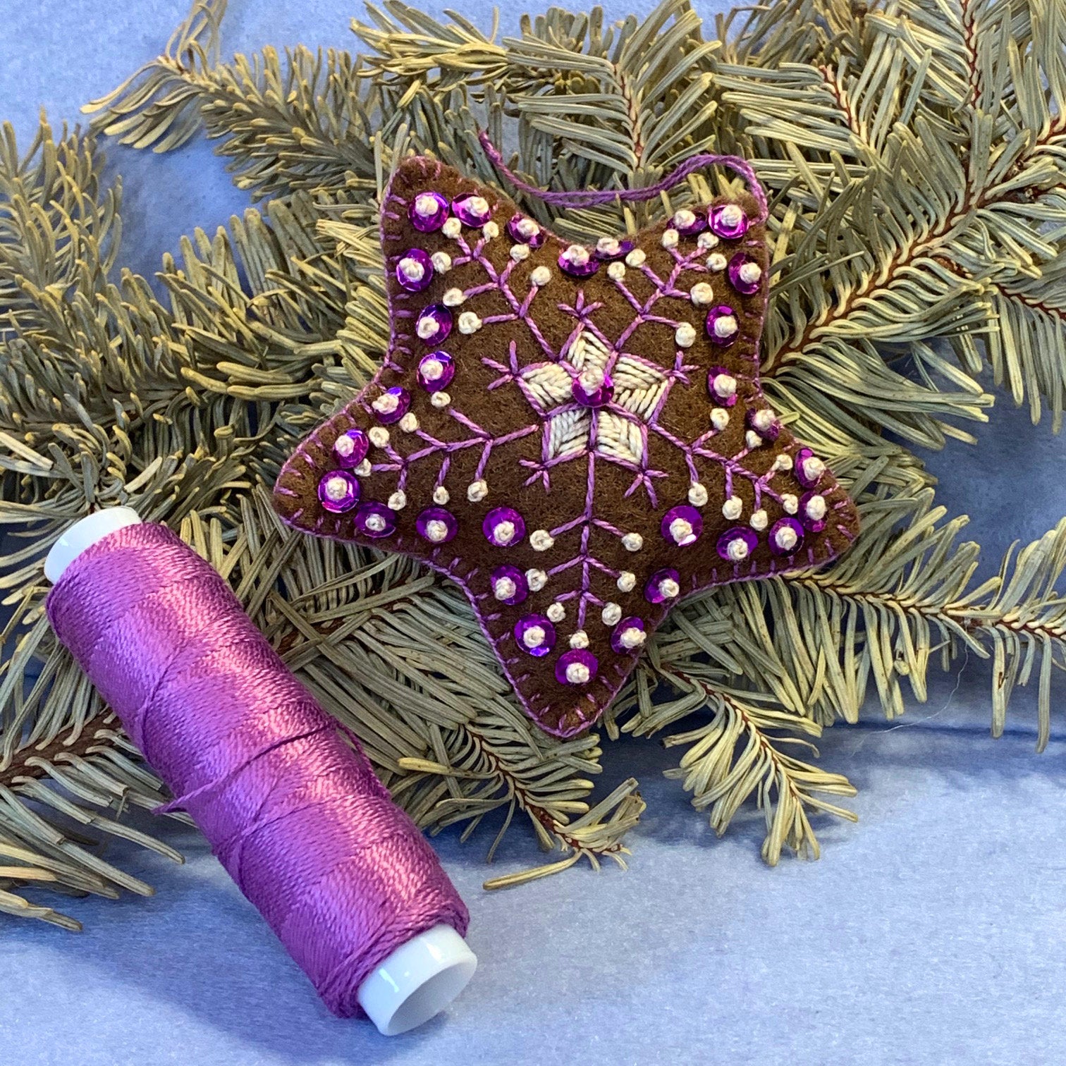 Felt Embroidered Star Ornament With Sequin-Ornament Exchange Gift