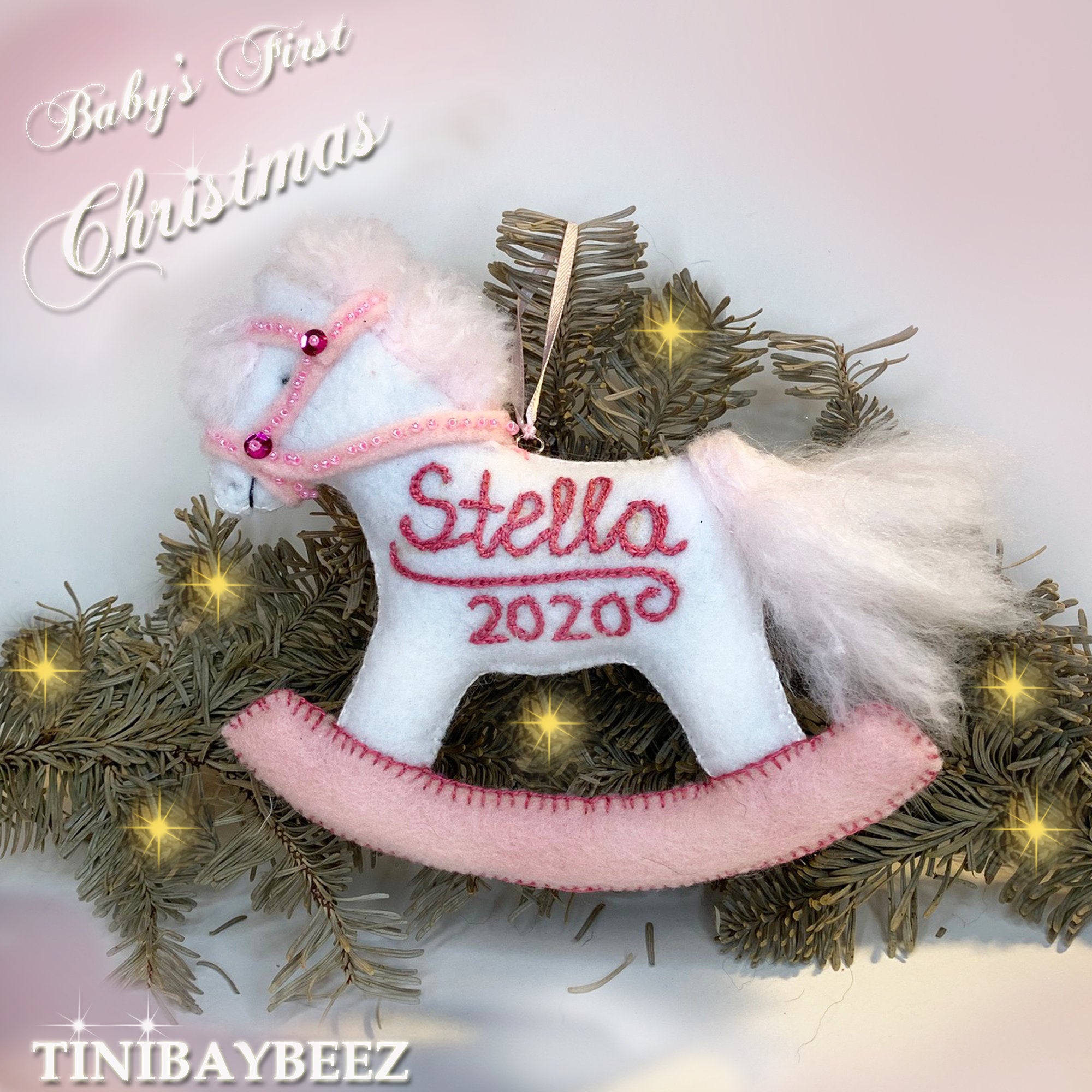 Limited Custom Baby's First Christmas Ornament-Personalized Rocking Horse Ornament-Embroidered Felt Ornament-Baby Shower Gift