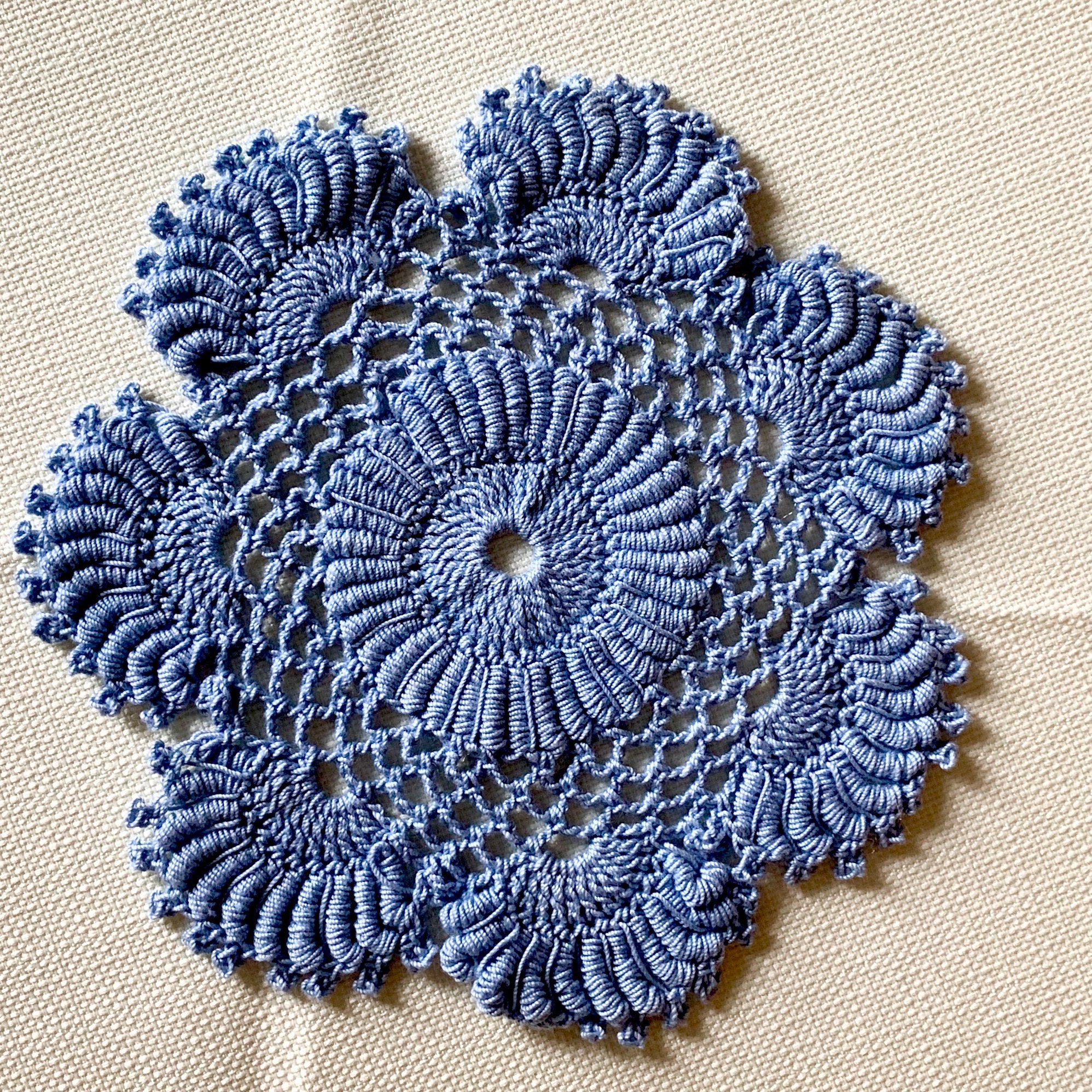 Country Blue Round Crochet Doilies Set of 2 -6 1/2“ Dimensional Doily- Country Blue  Round Doilies-Country Blue Doily