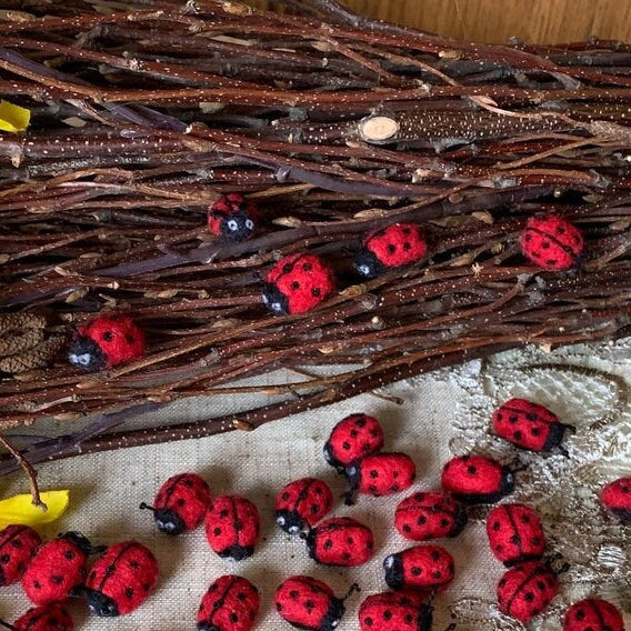 Needle felted Ladybug 5/8"- Decorative Applique- Embellishment