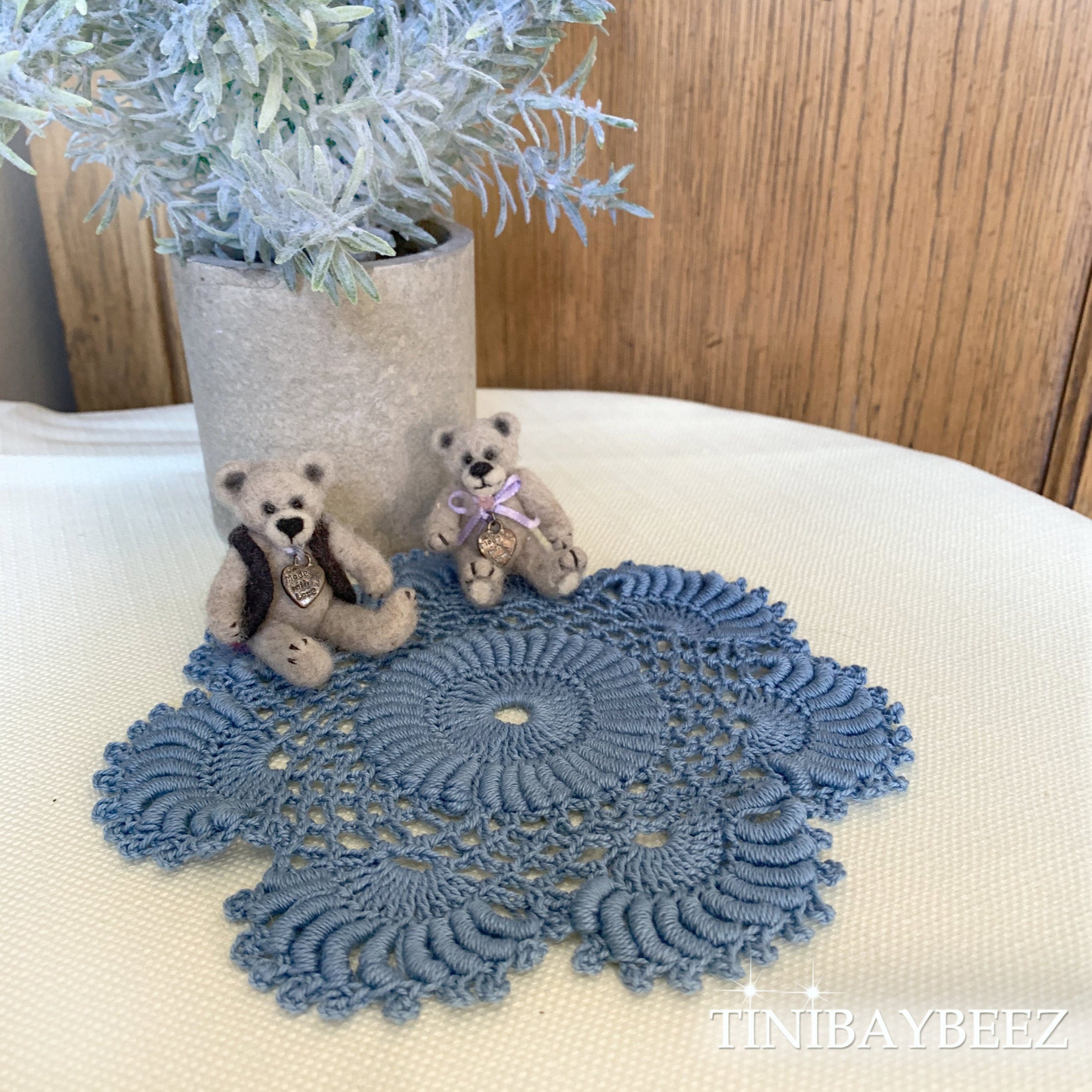Slate Blue Round  Crochet Doilies  Set of 2 -6 1/2“ Dimensional Doily- Round Doilies- Slate Blue Doily
