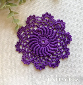 Purple Mini Doily Set of 6-Crochet Doily -Craft Doily- 3" Purple Doily