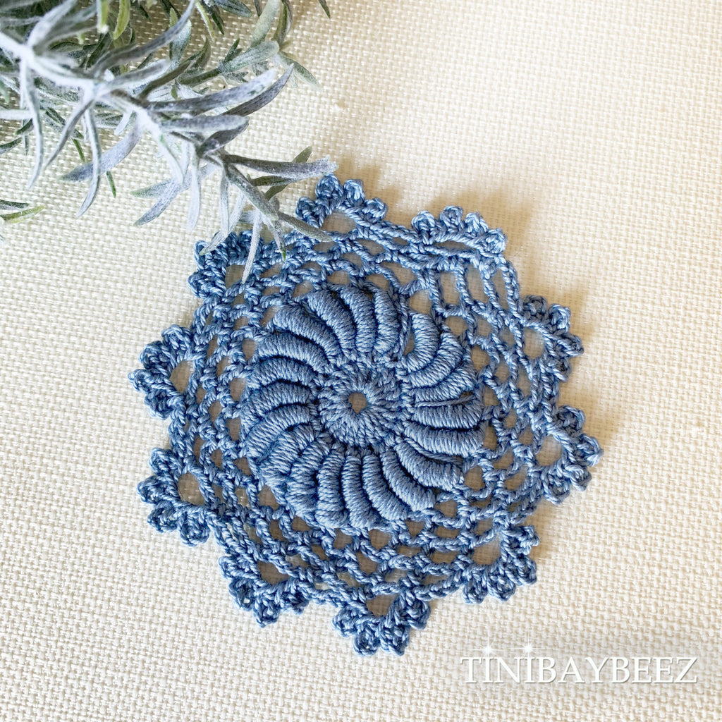 Slate Blue Mini Doily Set of 6-Crochet Doily -Craft Doily- 3" Slate Blue Doily