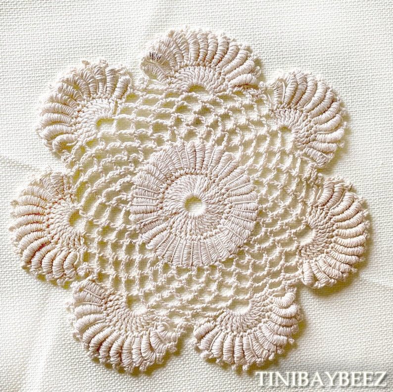 White Round Crochet Doilies Set of 2 -6 1/2“ Dimensional Doily- Round White Doilies-White Doily