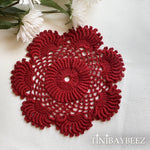 Load image into Gallery viewer, Red Round  Crocheted Doilies Set of 2 -6 1/2“ Dimensional Doily-Red Round Doilies
