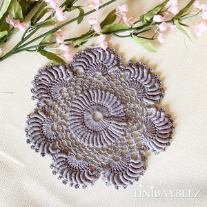 Purple Round  Crochet Doilies  Set of 2 -6 1/2“ Dimensional Doily- Round Doilies- Purple Doily
