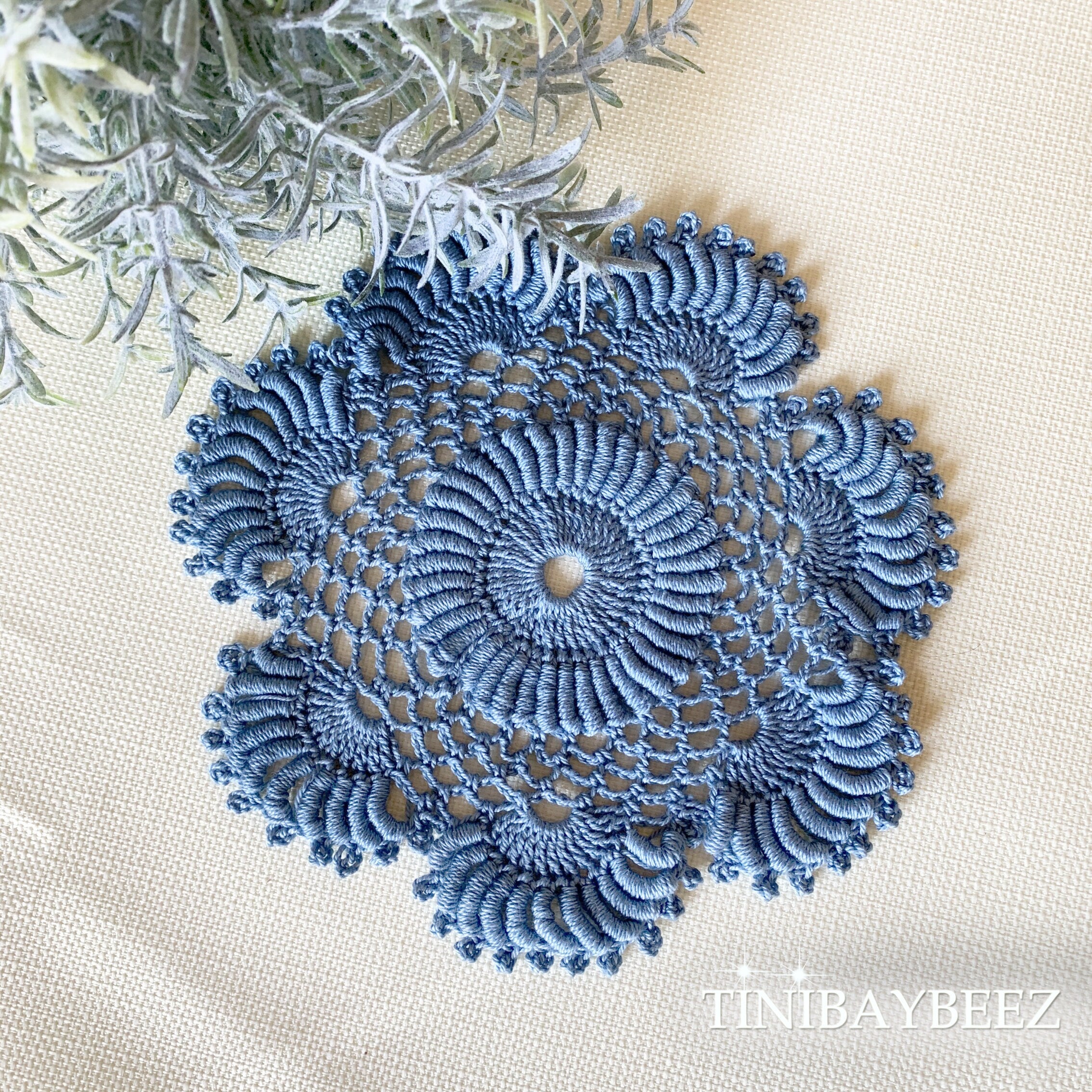 Slate Blue Round  Crochet Doilies  Set of 2 -6 1/2“ Dimensional Doily- Round Doilies- Slate Blue Doily