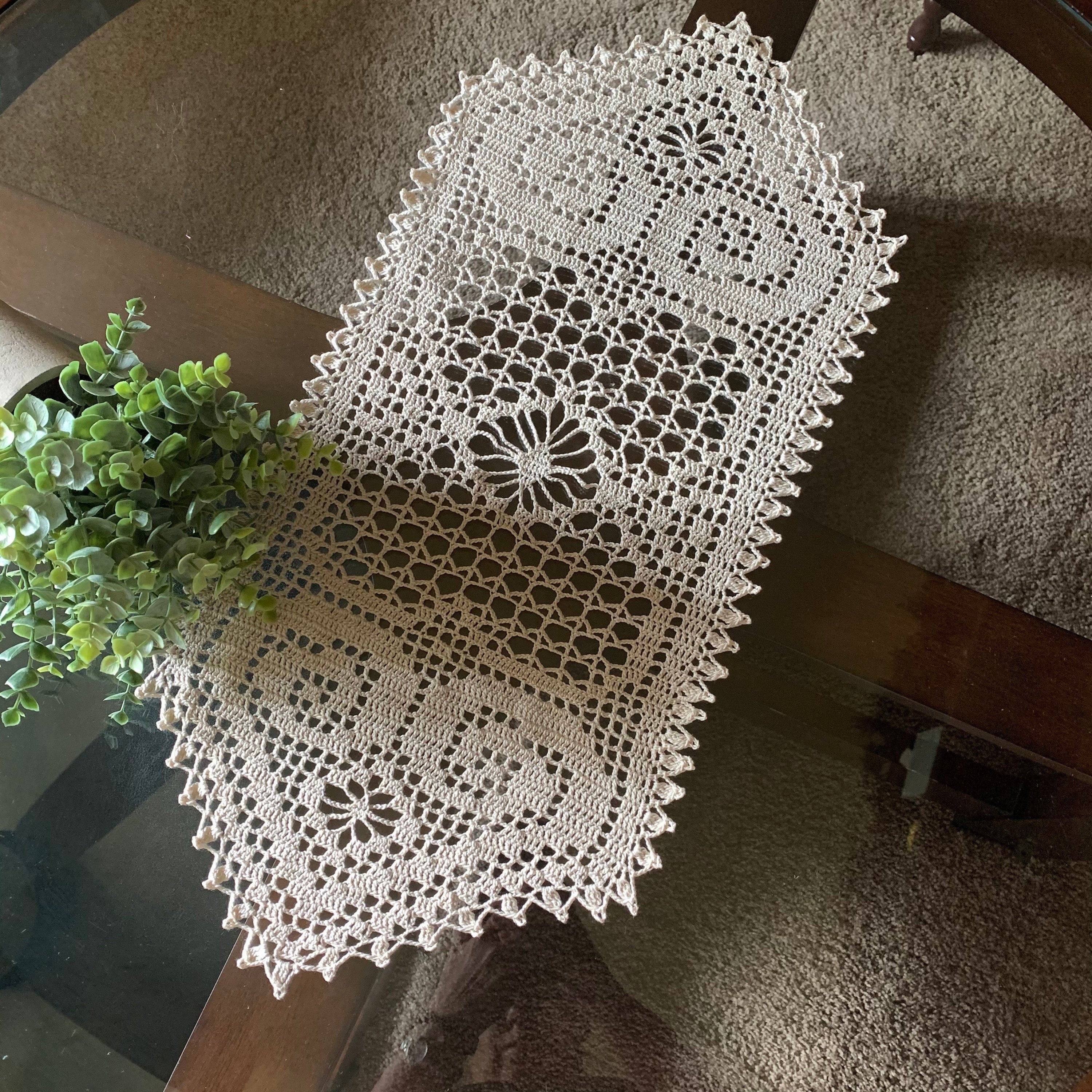 Crocheted Table Runner-Crocheted Doily-24”x12” Oblong Doily