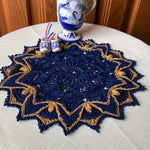 Load image into Gallery viewer, Navy Blue and Gold Textured Crochet Doily-10 1/2“ Doily
