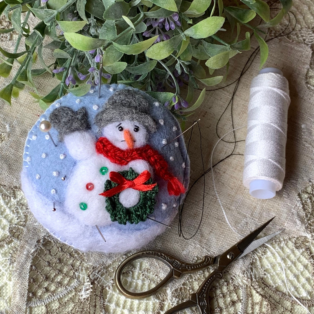 Needle felted Felt Snowman Pincushion/Ornament